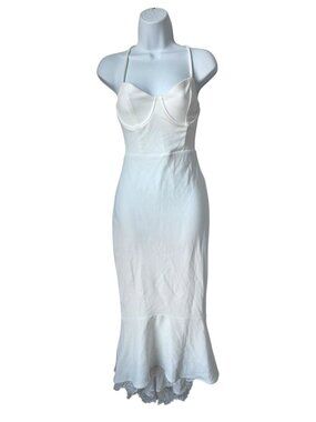 Lulus White Bodycon Midi Dress With Lace Up Back Small